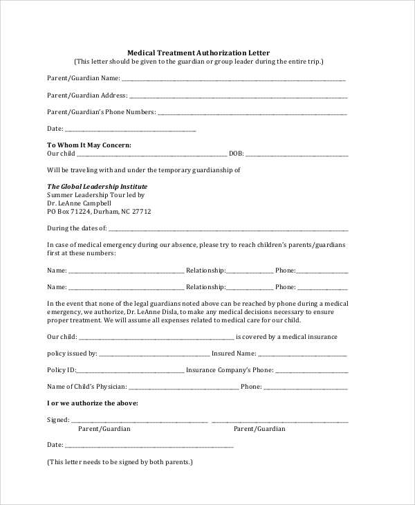 Sample Authorization Letter For Medical Treatment Children