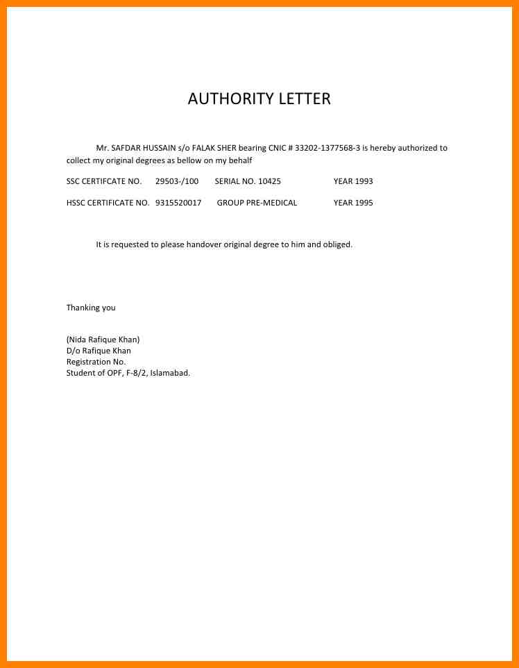 Authorization Letter to get Documents