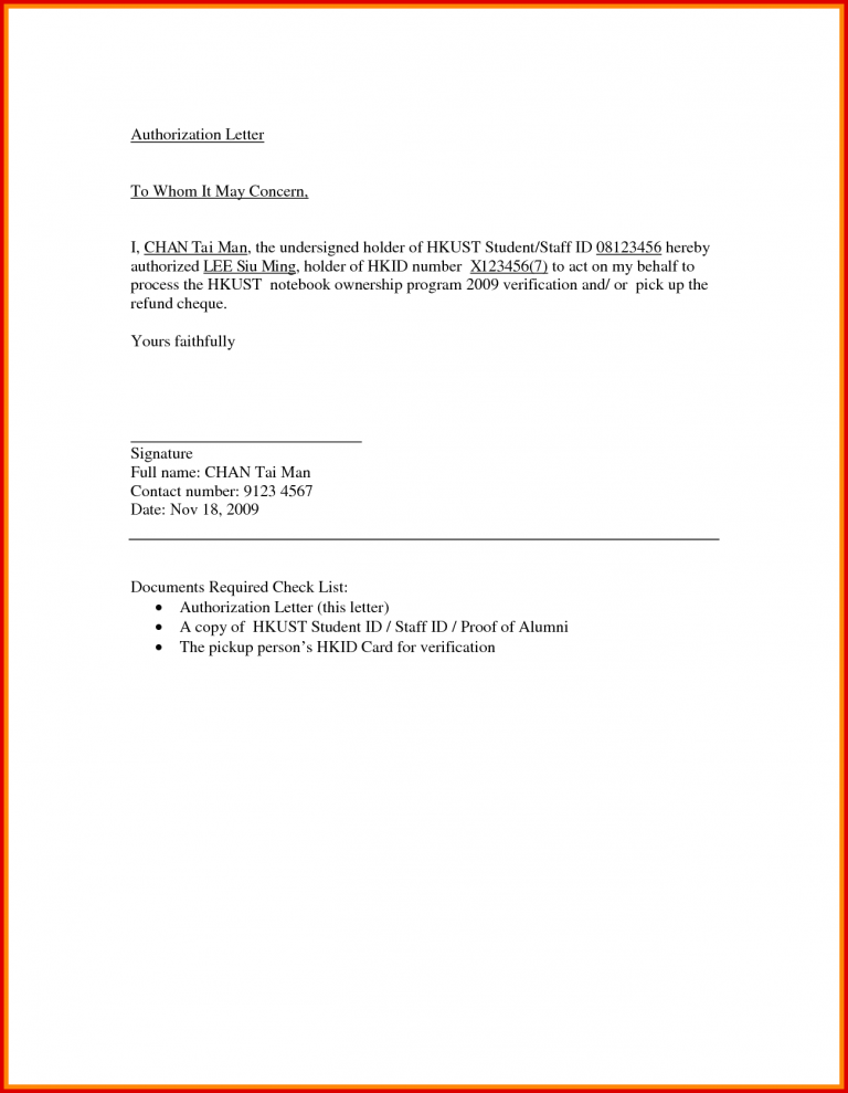 Example Of Authorization Letter to Collect Documents Templates