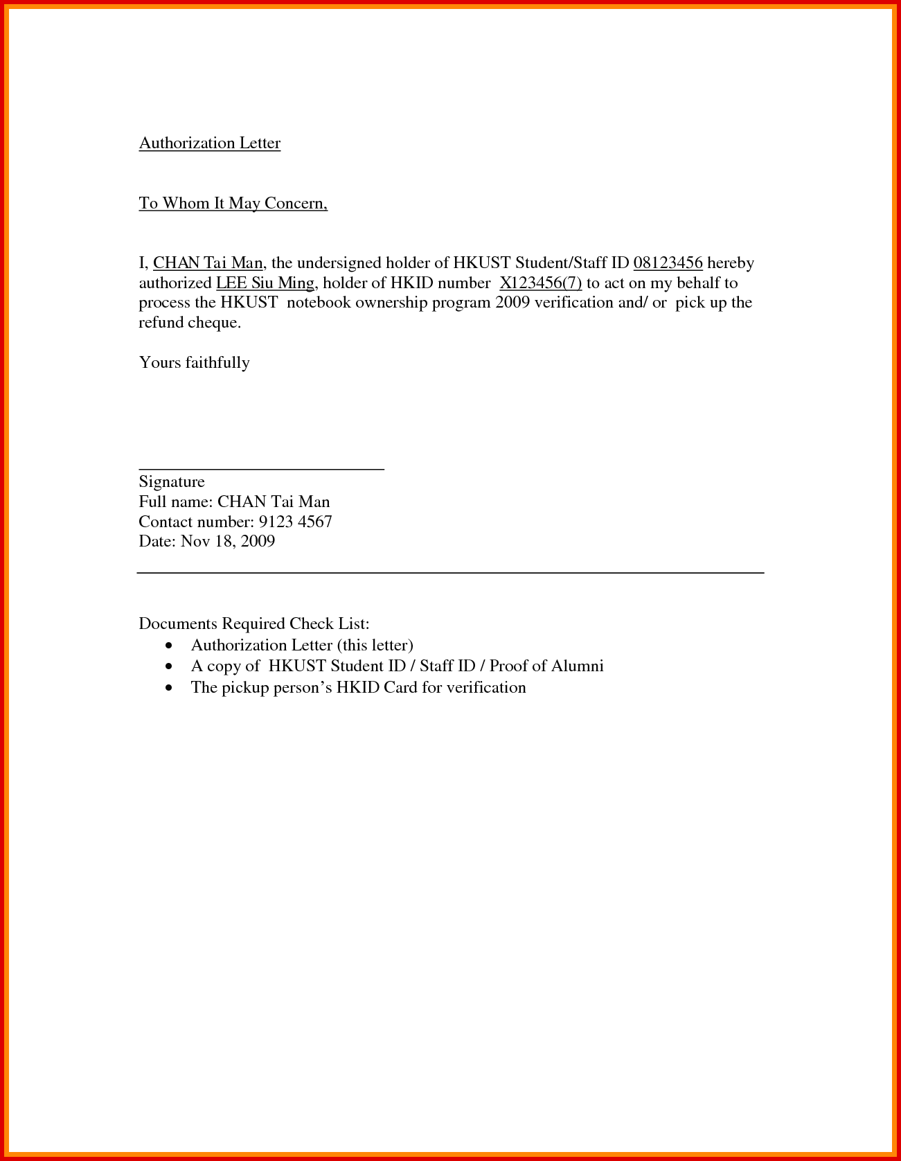 Example Of Authorization Letter To Collect Documents Templates