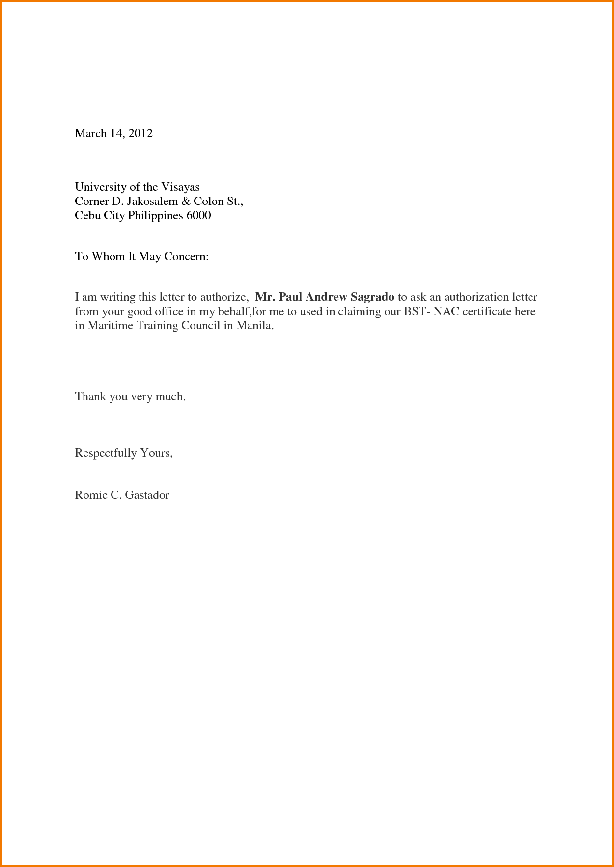 Sample Of Authorization Letter Template To Act On Behalf 8410