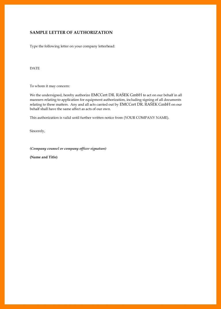 Sample Of Authorization Letter Sample To Act On Behalf Authorization 0542