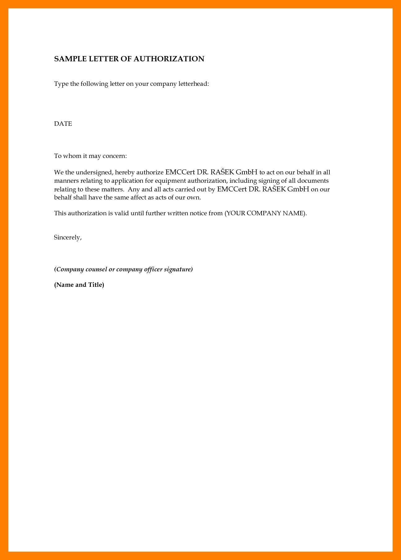 Authorization Letter Template To Act On My Behalf For Your Needs