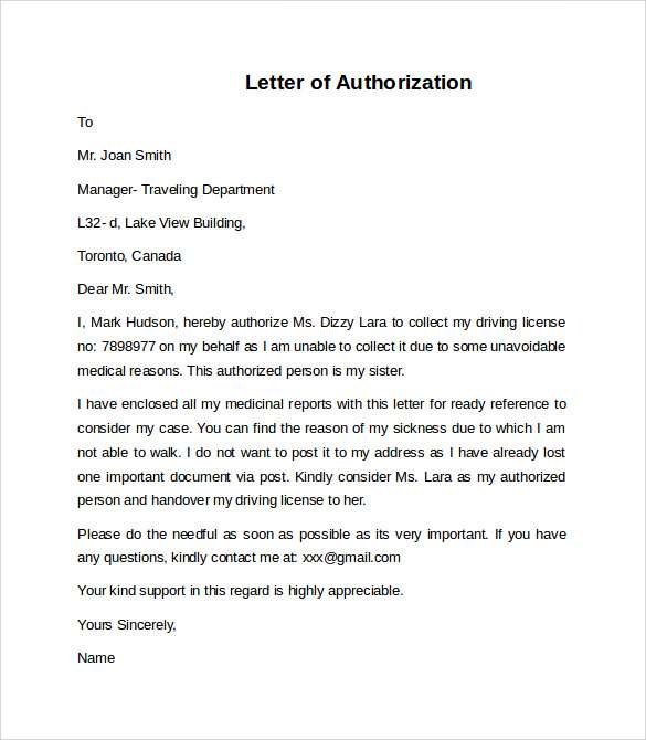 Authorization letter for Passport Collection Sample