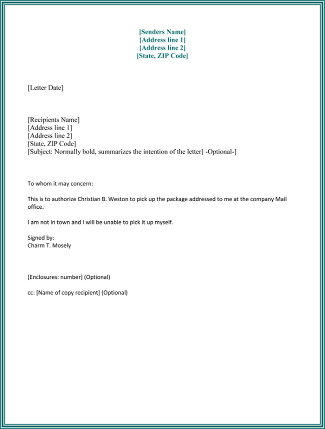 Example of Authorization Letter - Authorization Letter