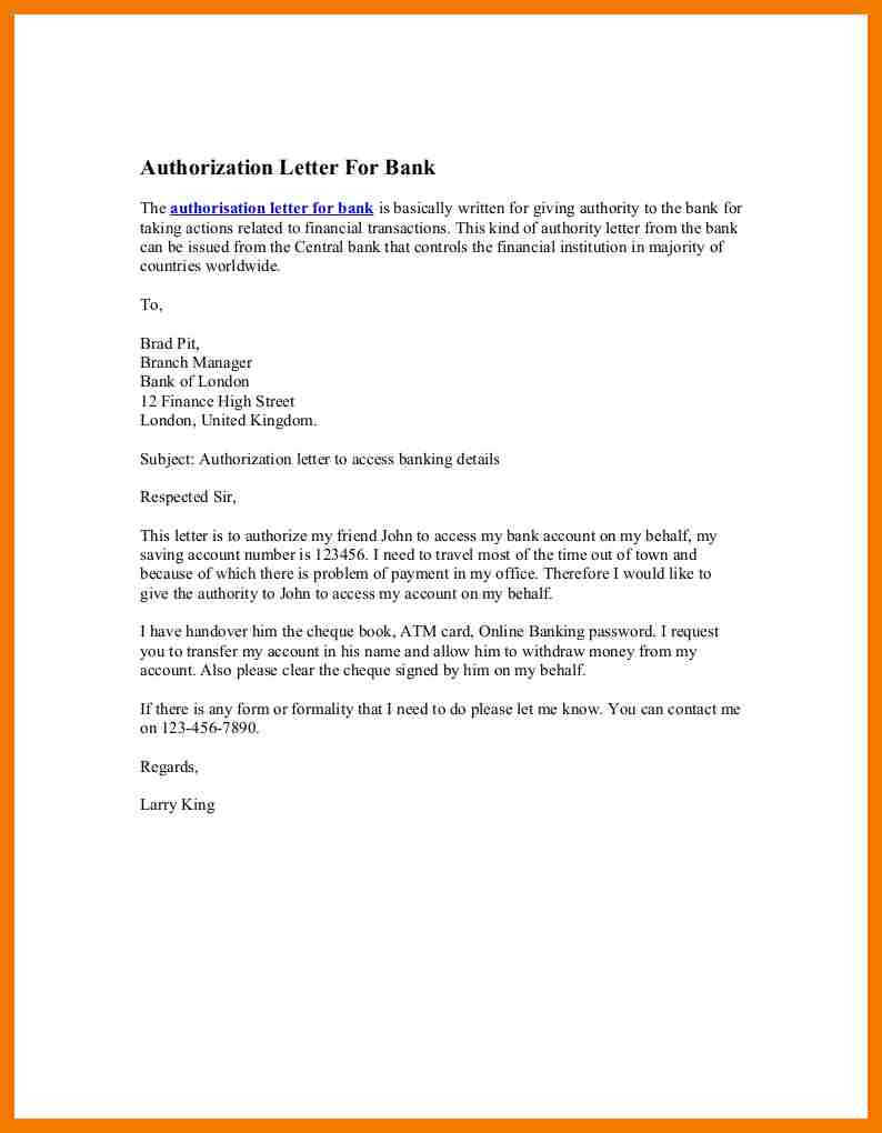 Sample Of Authorization Letter Template To Claim Money