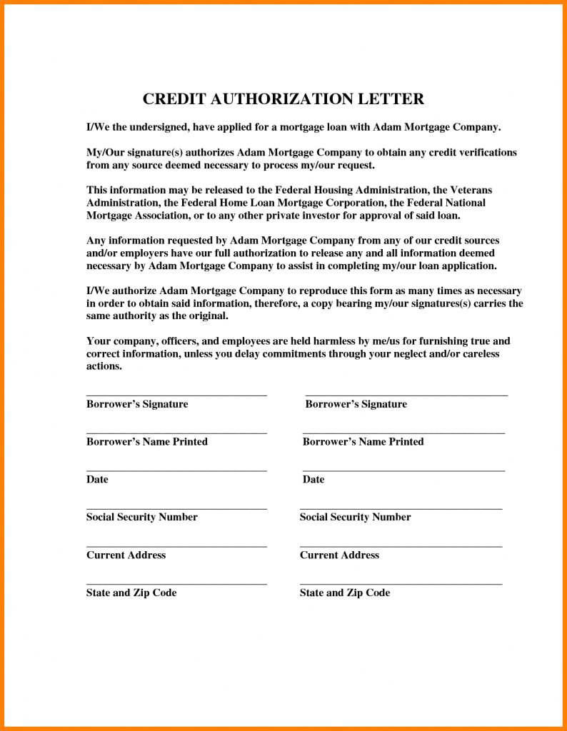 Credit Card Authorization Letter Format