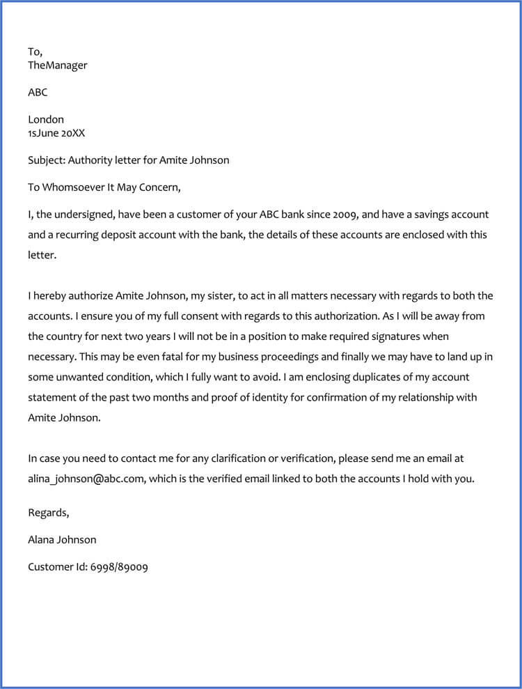 Bank Authorization Letter Sample