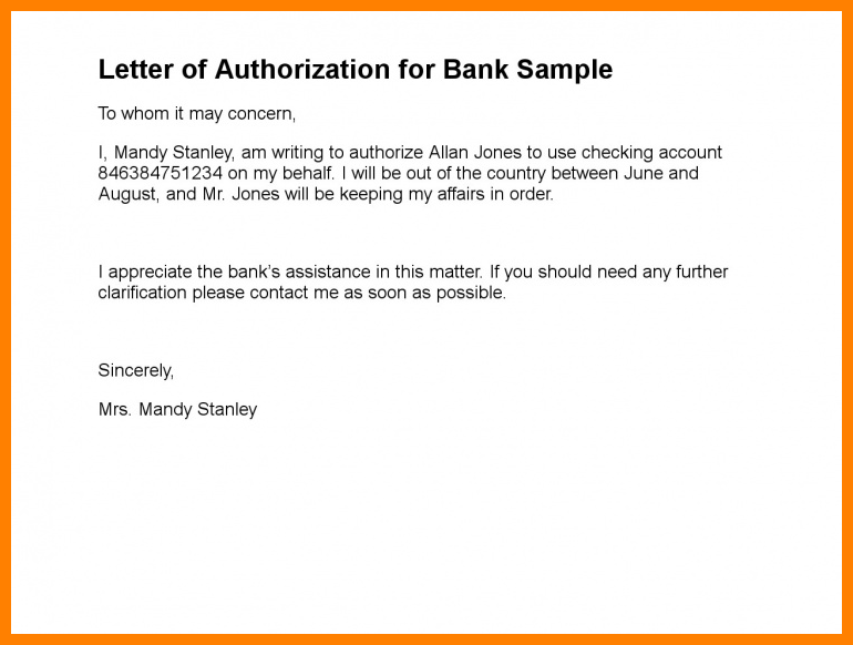 Bank Account Authorization Letter Sample