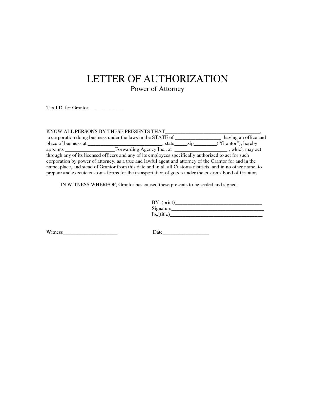 Power of Authorization Letter Free Sample | Authorization ...