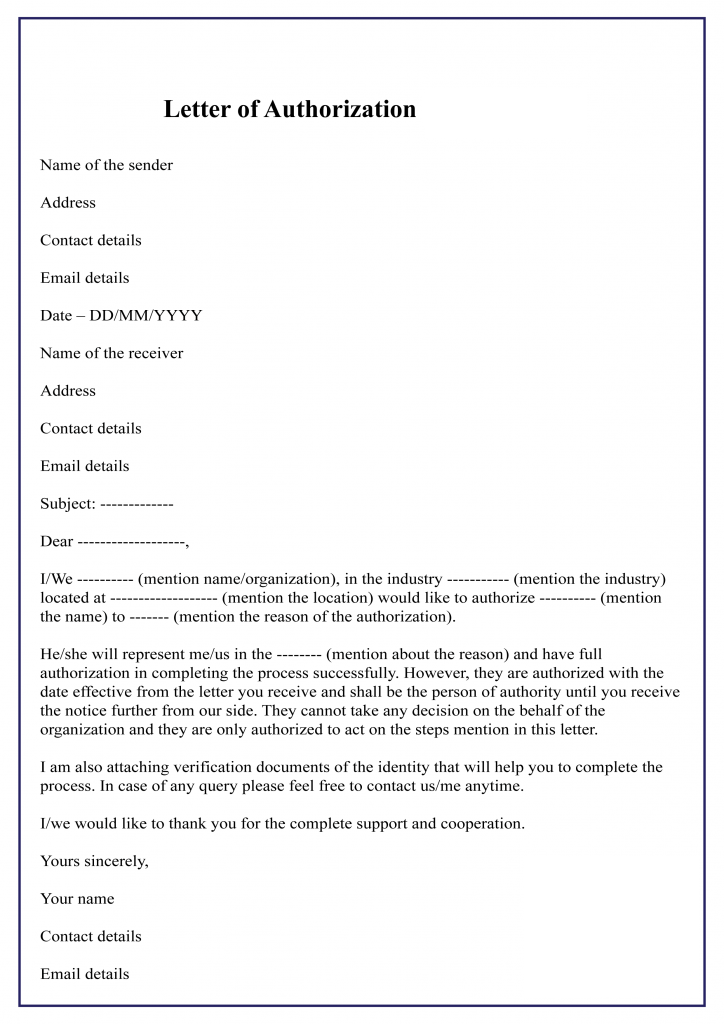 Sample Authorization Letter Template