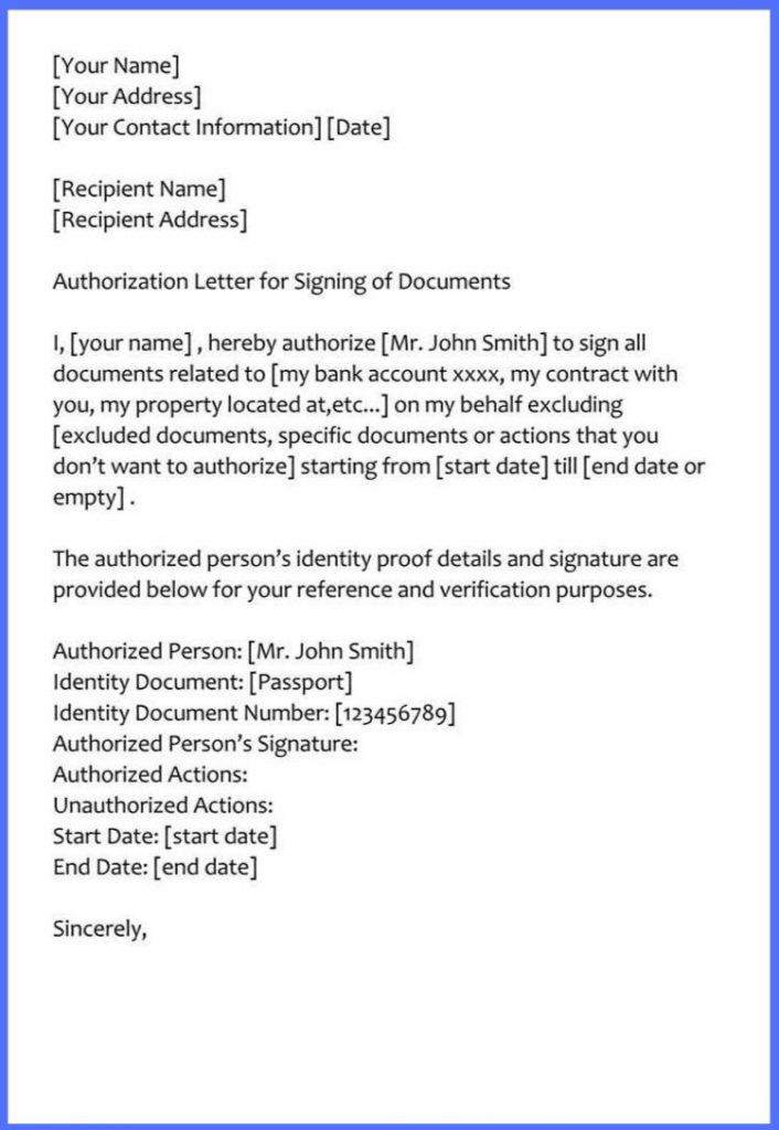 Sample Authorization Letter to Sign Documents on My Behalf