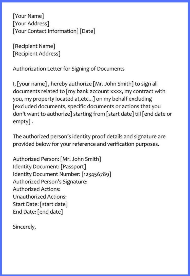 Representative Sample Letter Of Authorization To Act - vrogue.co