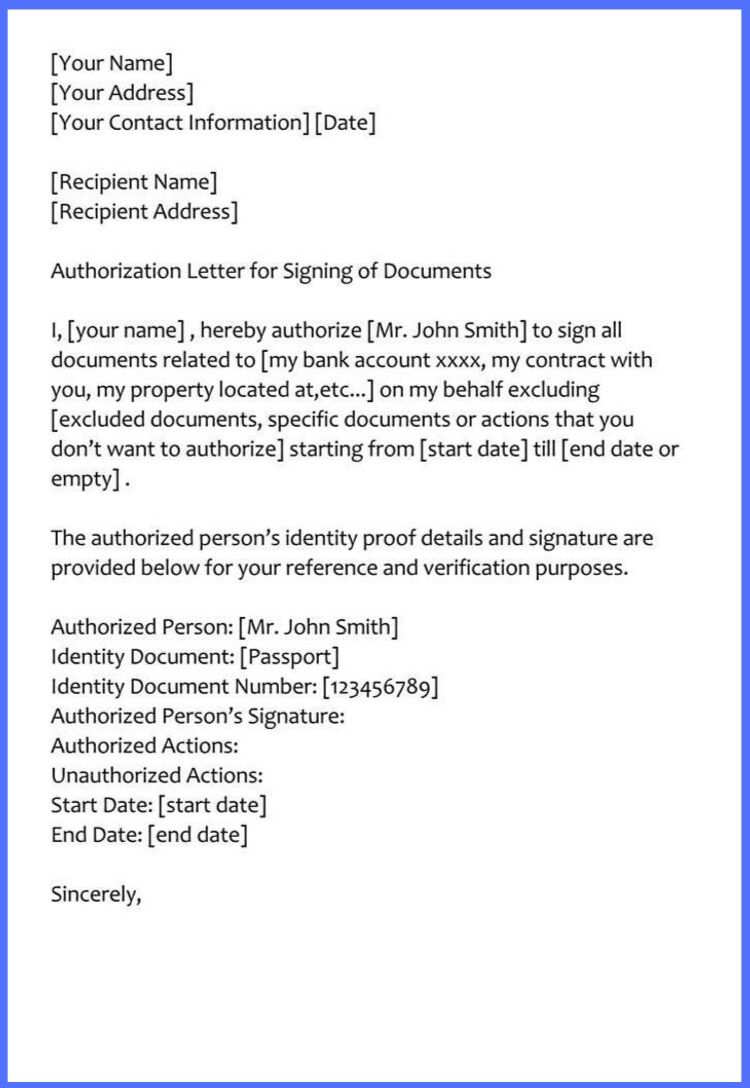 Sample Authorization Letter to Sign Documents on My Behalf ...